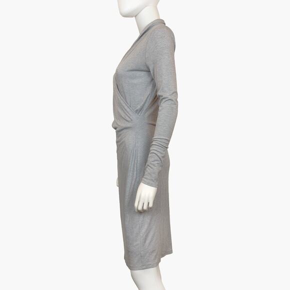 NWT ANN TAYLOR Long-Sleeve Faux Wrap Bodycon Midi Shirt Dress (Gray | Size 2) - Picture 3 of 7